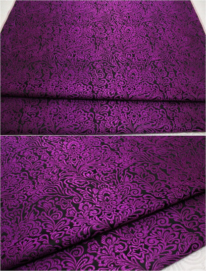 Tissu brocart Queue de Phénix : Damas rouge et noir pour coussin Cheongsam (29,5 po L)