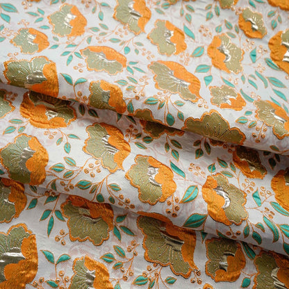 Orange 3D Flower Jacquard Fabric: Upholstery, Costume, Decor - 59"W