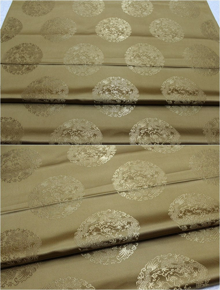 Dragon Brocade Satin Fabric: Chinese Floral Design, 29" Wide