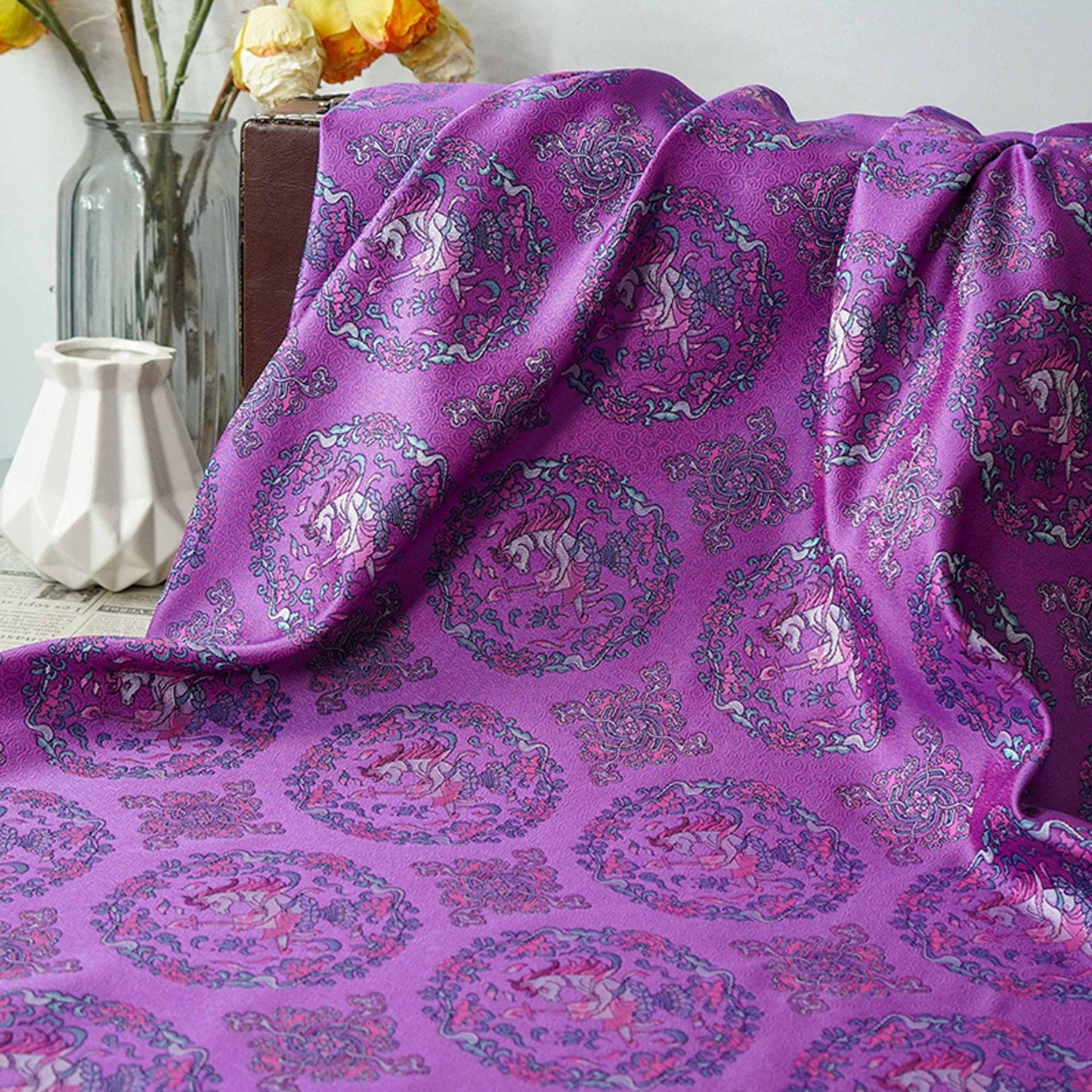 Elegant Purple Song Brocade Fabric ��� Subtle Textured Jacqua"Wide