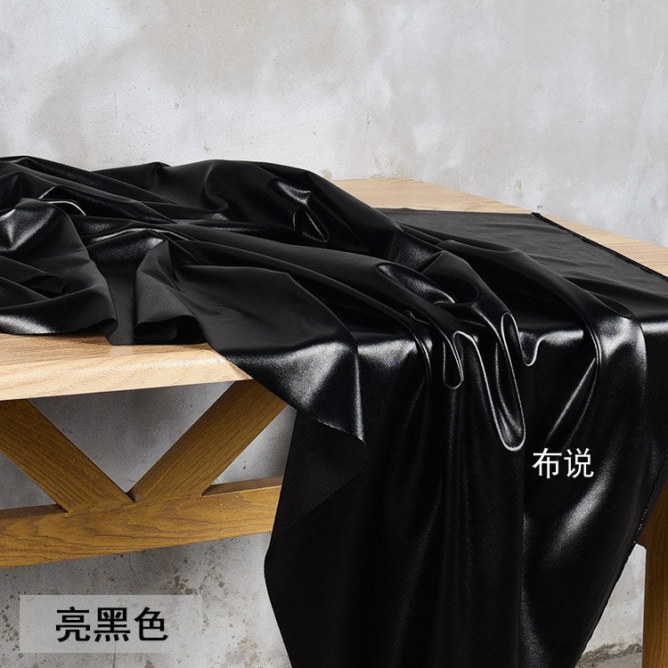 Black Matte Pleather Fabric: 4-Way Stretch Polyester Spandex (58"W)