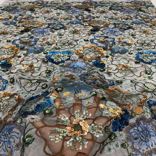 Tissu brodé de sequins : 50 pouces de large, tissu pour robe de soirée à motifs floraux