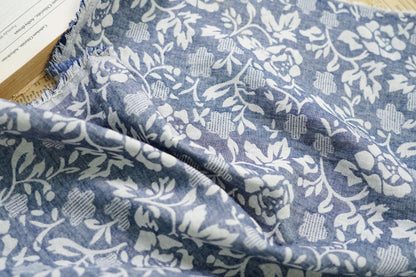 Japanese Floral Cotton Fabric: Blue Kimono Dress Sewing Material