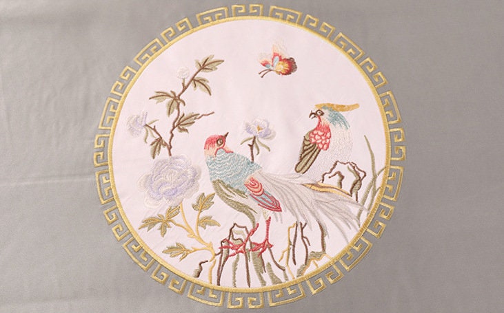 Embroidered Bird Brocade Fabric: Asian Style Cushion Cover, Upholstery (50x60cm)