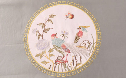 Embroidered Bird Brocade Fabric: Asian Style Cushion Cover, Upholstery (50x60cm)