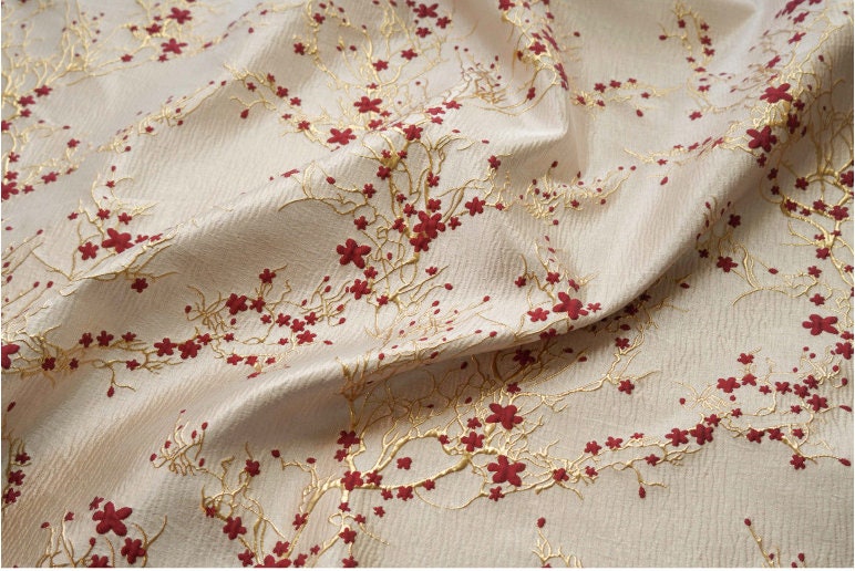 Gold Thread Jacquard Fabric: 3D Oil Painting Texture, 55" Wide