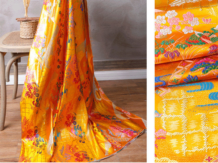 Floral Jacquard Brocade Fabric: Japanese Architecture, 59" Wide