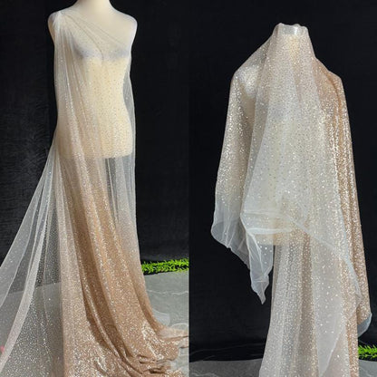 Gold Foil Lace Fabric - Nude Pink Gradient Tulle Mesh (59" Wide)