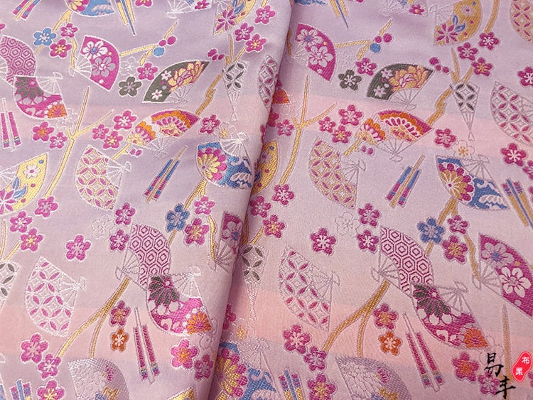 Japanese Fan Jacquard Brocade Fabric: Shiny Silk Rayon Blend, 59" Wide