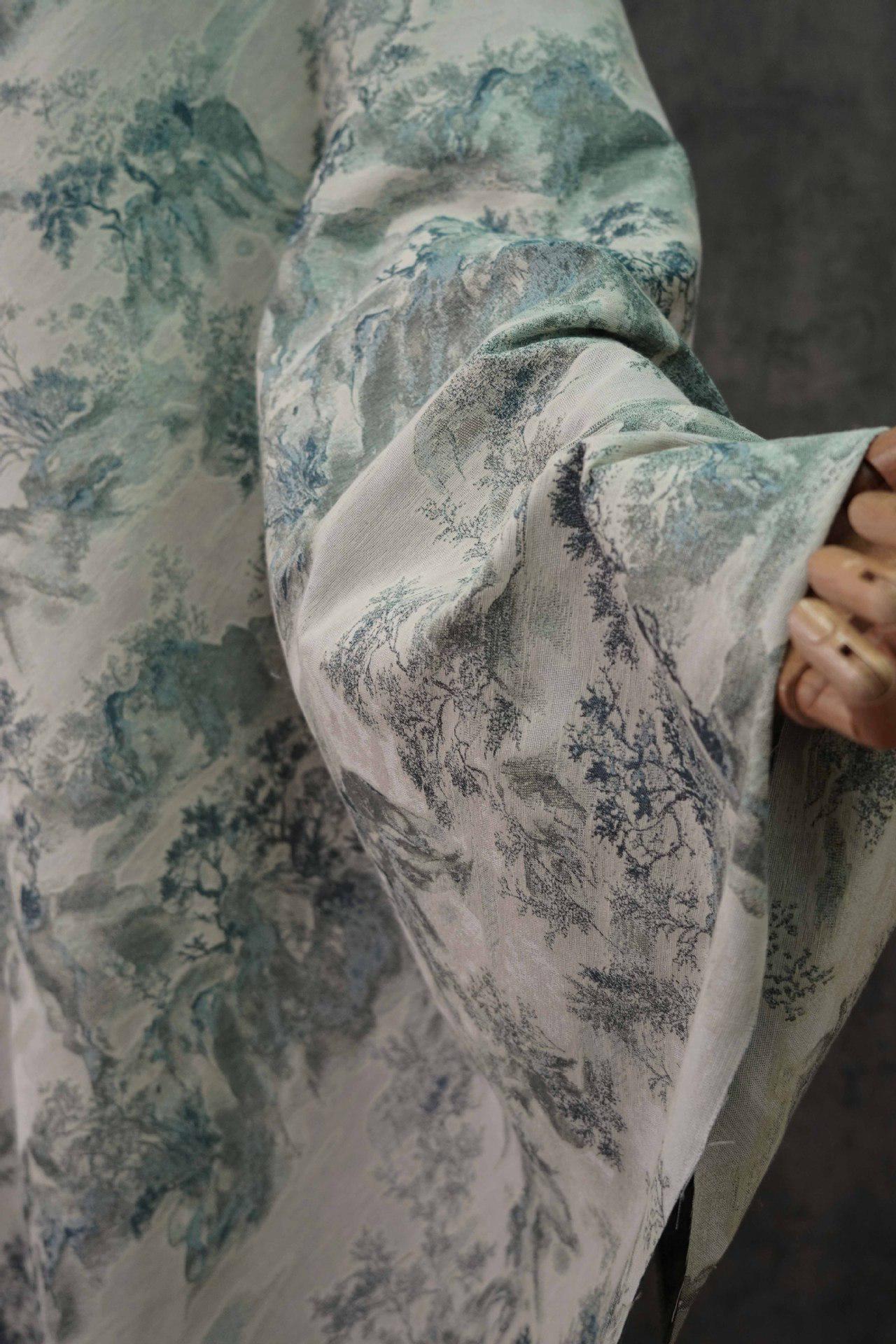 Chinese Landscape Jacquard Fabric: Elegant Upholstery & Dress Sewing (60"W)
