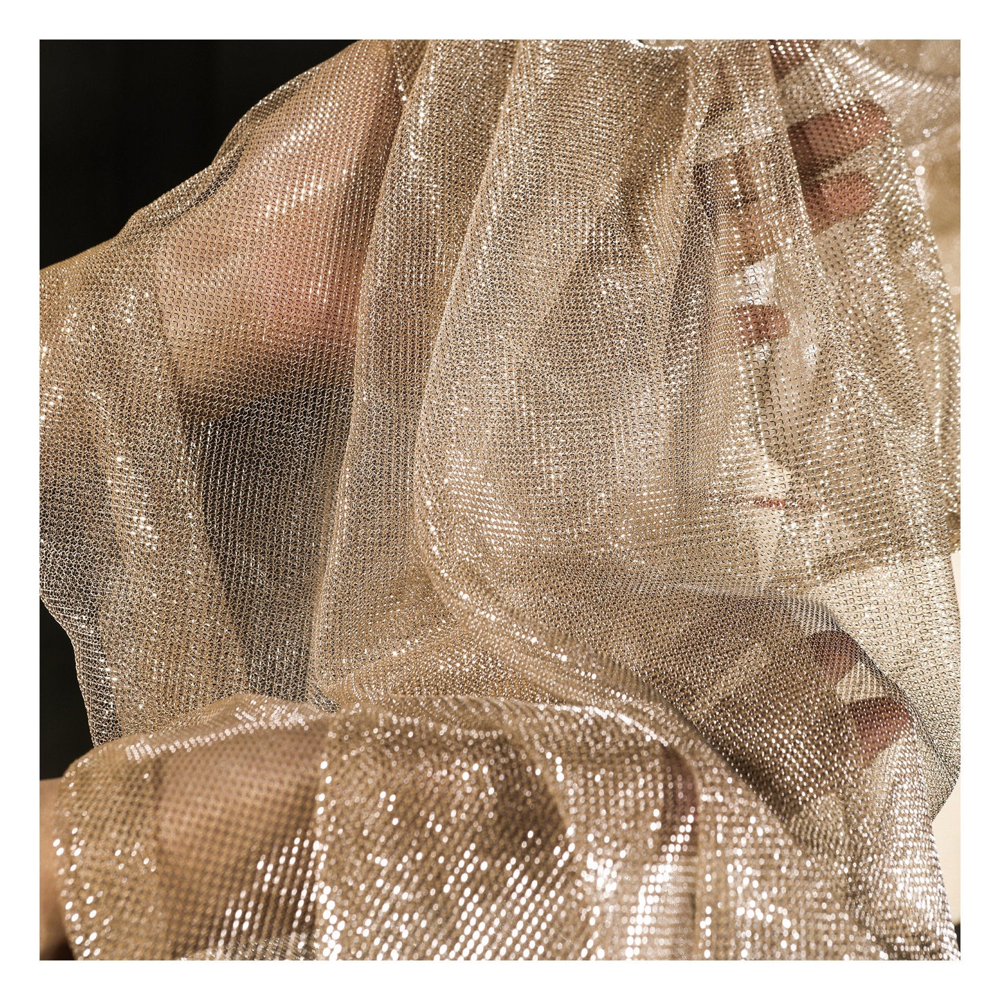 Rose Gold Mesh Fabric, Shiny Wedding Dress Material, 59"W