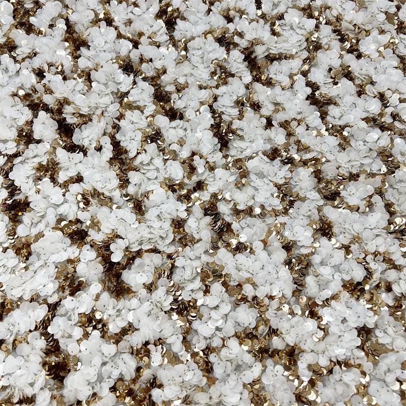 Gold Sequin Lace Fabric | Cream Embroidered Tulle, Bridal Dress, 51" W