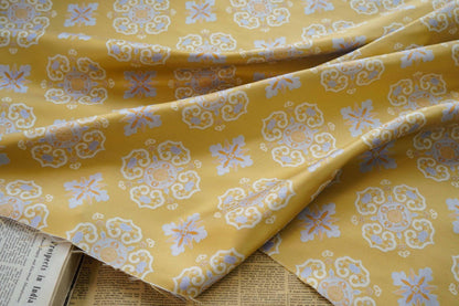 Yellow Silk Brocade Fabric: Chinese Floral Pattern, 59" Wide