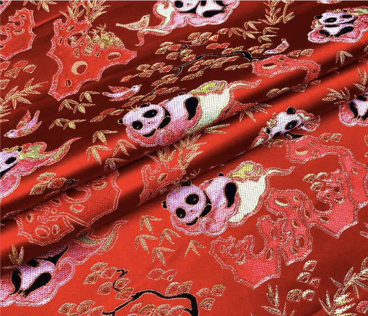 Panda Brocade Satin Fabric: 59" Wide Chinese Style Sewing