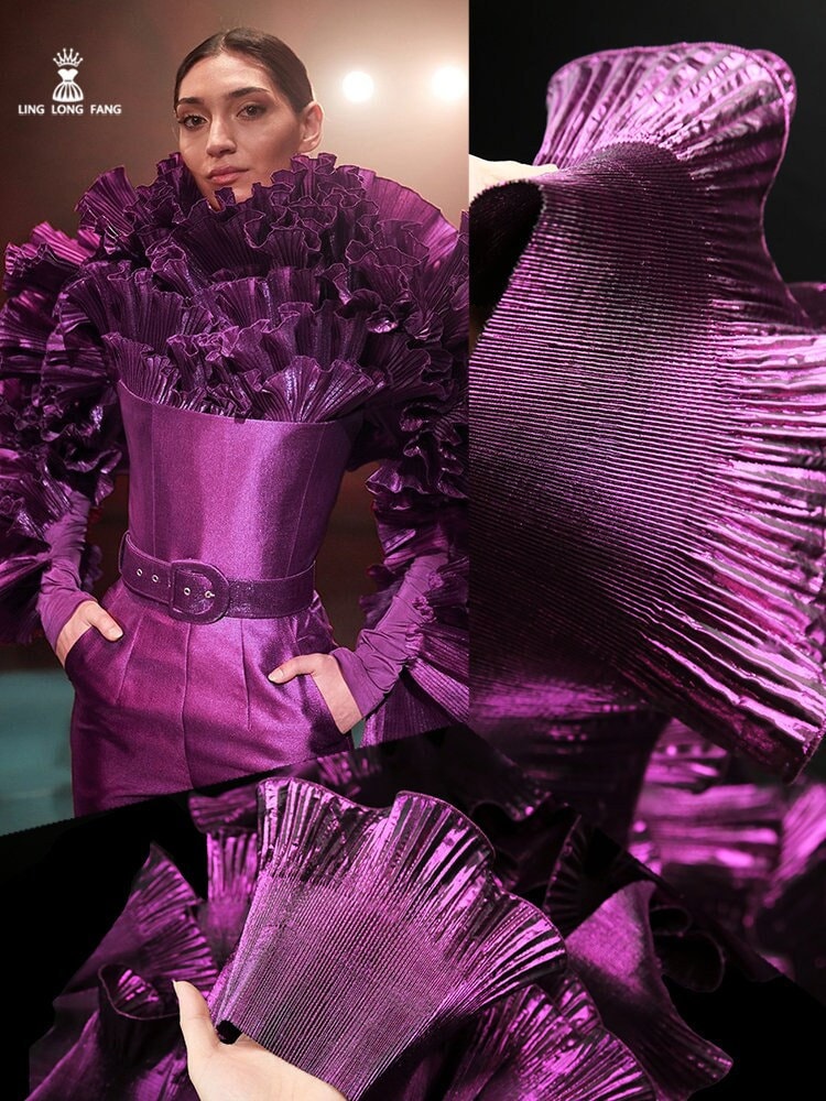 Ruffle Organza Lace: 3D Folds, Metallic Luster Designer Fabric - 7.5" Wide