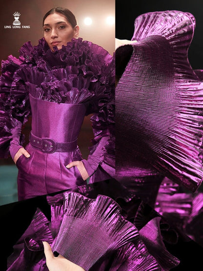 Ruffle Organza Lace: 3D Folds, Metallic Luster Designer Fabric - 7.5" Wide