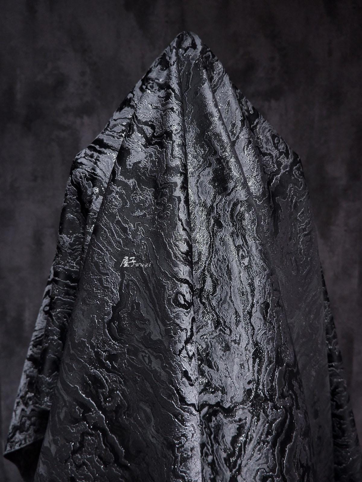 Tissu jacquard Lava Rock Ripple : bleu et or, ameublement, rideaux - 165 cm de large