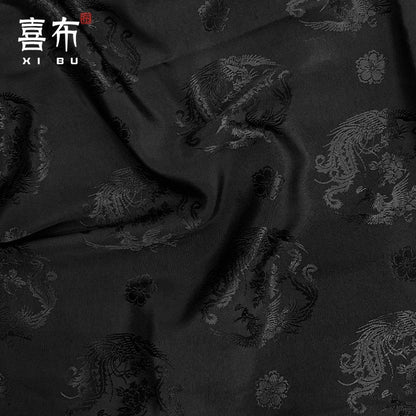 Black Dragon Phoenix Jacquard Fabric: Chinese Antique Style (59"W)
