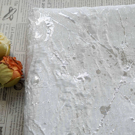 Abstract Splatter Jacquard Fabric: Silver White Embossed Upholstery Material (54" Wide)
