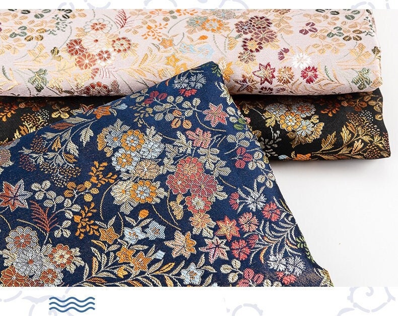 Japanese Silk Brocade Fabric: Daisy Floral Design, Wedding Fabric By The Meter
