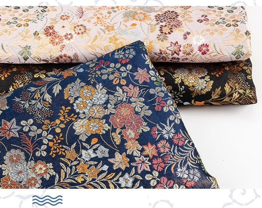 Japanese Silk Brocade Fabric: Daisy Floral Design, Wedding Fabric By The Meter