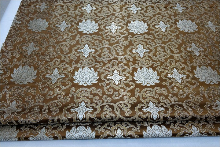 Chinese Medallion Brocade Fabric: 35" Wide, Silk Blend