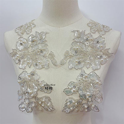 Embroidered Lace Trim: Light Ivory Bridal Wedding Veil Fabric, Sequins (By Yard)