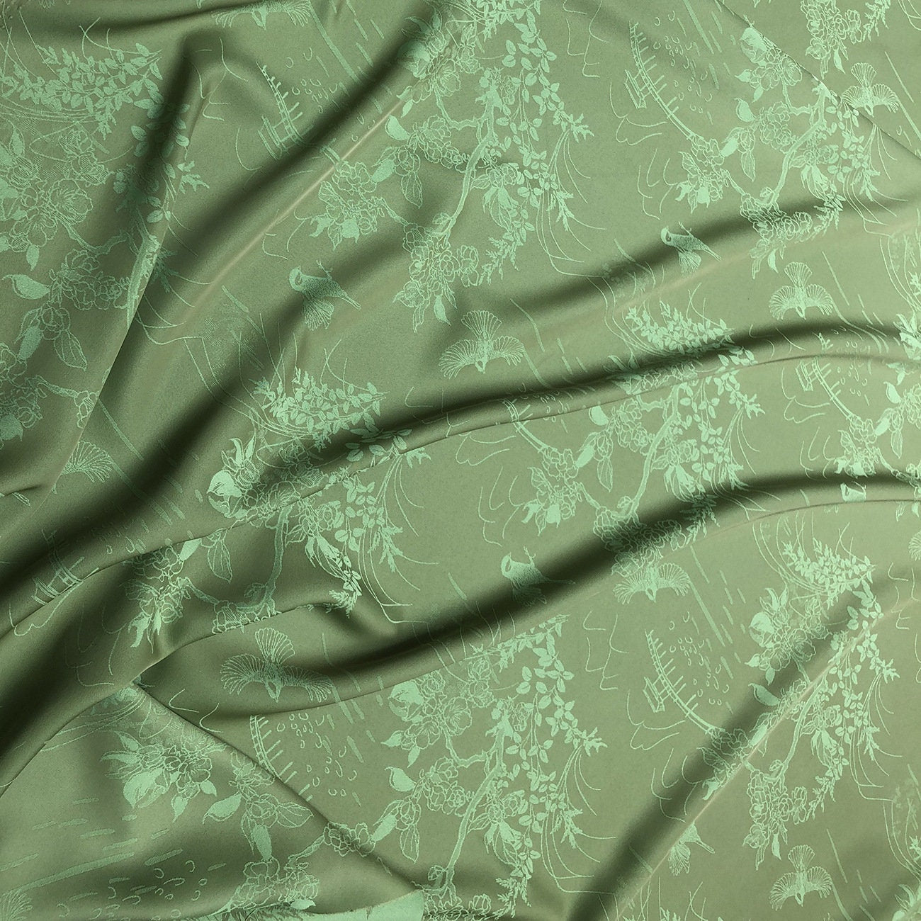 Bird Flower Jacquard Damask Fabric: Two-Sided Upholstery Material