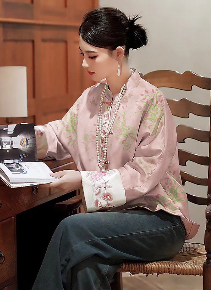 Tissu brocart de soie à motif papillons et narcisses - Matériel de couture pour cheongsam