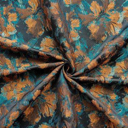 Floral Jacquard Fabric | 3D Embossed Gold Thread, 61" Wide