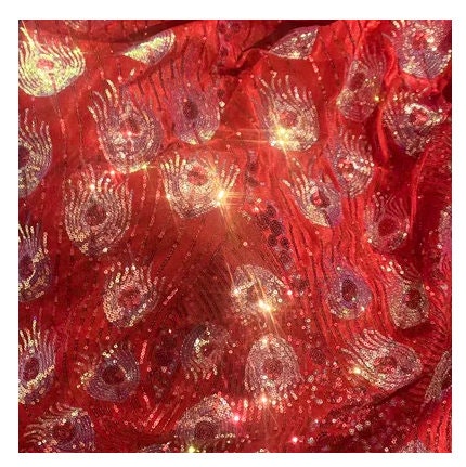 Laser Peacock Sequins Mesh Fabric, Colorful Designer Lace