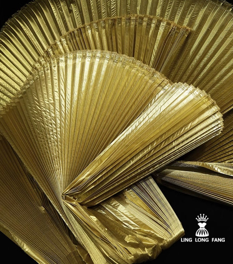Metallic Gold Pleated Fabric: 62" Wide Stiff Polyester