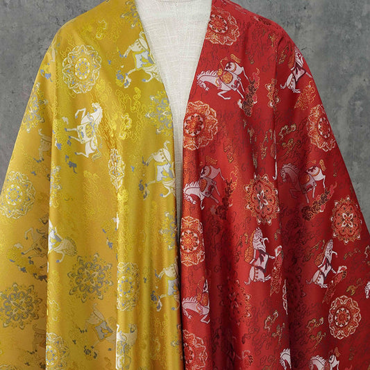 Tissu jacquard brocart Chanson Fil d'Or ��� ���La fortune arrive avec le cheval�"Large