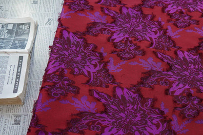 Red & Purple Floral Jacquard Fabric ��� Textured Woven Materi" Wide