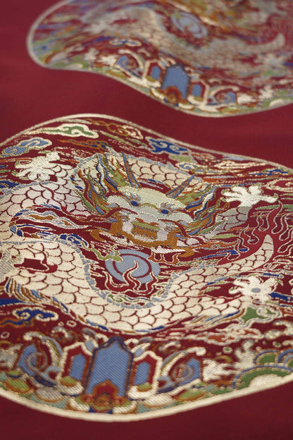 Red Dragon Embroidery Fabric: Chinese Wedding Cheongsam Brocade (59"W)
