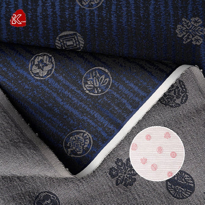 Nishijin Japanese Brocade Fabric: Navy Gold Damask, 29.5" Width
