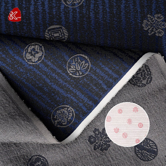 Nishijin Japanese Brocade Fabric: Navy Gold Damask, 29.5" Width