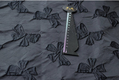 Black Bow Jacquard Fabric: Yarn-Dyed Embossed Upholstery Material, 57" Wide