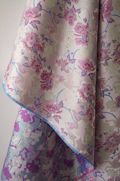 Tissu brocart à fils d'or : Matériel de couture floral mongol tibétain