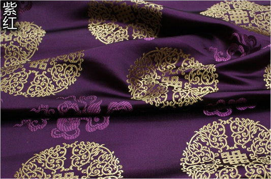 Brocart chinois : motif Fu Lu Shou, largeur 75 cm (29,5 po) – Vendu au mètre