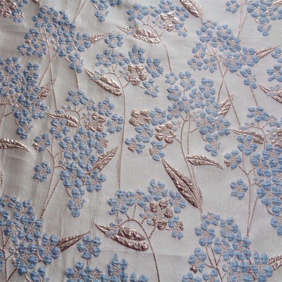 Gold Thread Jacquard Fabric: 3D Vintage Floral Upholstery, 55"W