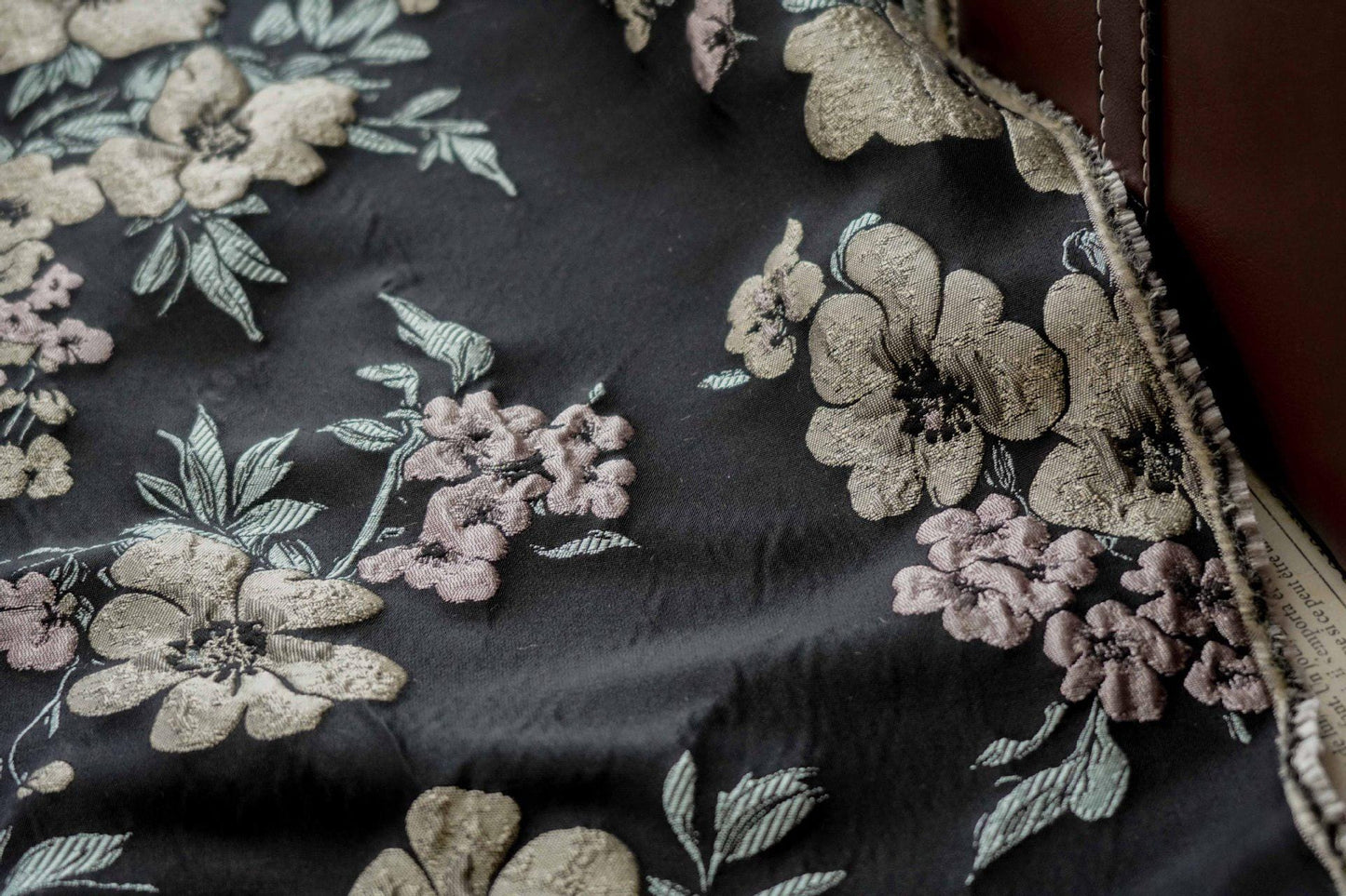 Floral Jacquard Fabric: 3D Effect Yellow Pink Flowers, 55" Wide - By The Meter
