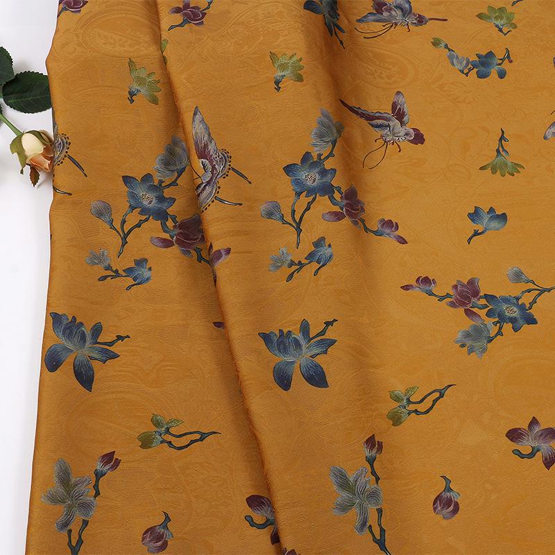 Chinese Geometric Baoxiang Pattern Shimmer Brocade Fabric ��� Shiny Floral Material for Cheongsam & D