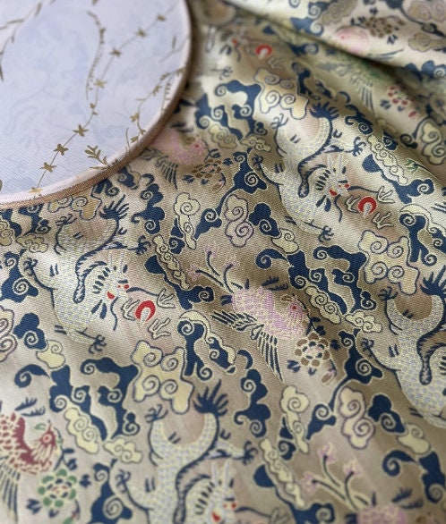 Flying Dragon Brocade Fabric: Chinese Emperor Robe Silk Blend (55"W)