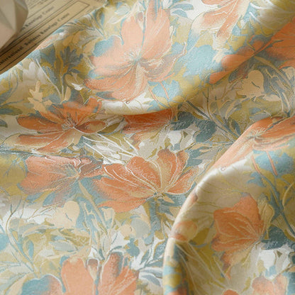 Tissu jacquard à motif floral : Feuilles d'automne, style peinture à l'huile, 157 cm de large