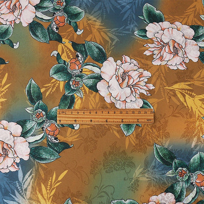 Peony Tea Satin Silk Fabric: 59"W Digital Print Sewing Material
