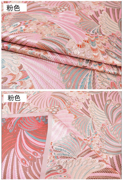 Tissu damassé rose : tissage queue de phénix chinois de 35 pouces de large