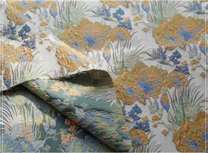 Vintage Rhubarb Jacquard Fabric: 3D Floral Designer Fabric, 60"W