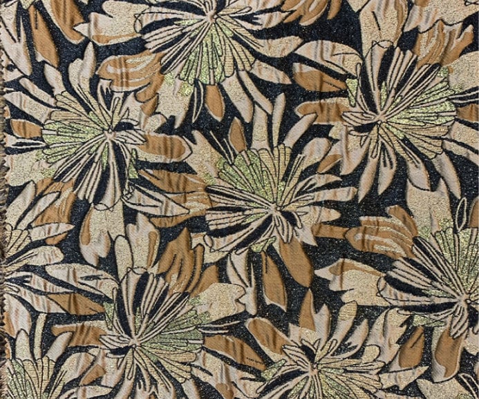 Gold Thread Jacquard Fabric: Vintage Floral African Style, 55" Wide