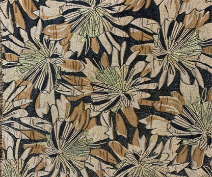 Gold Thread Jacquard Fabric: Vintage Floral African Style, 55" Wide